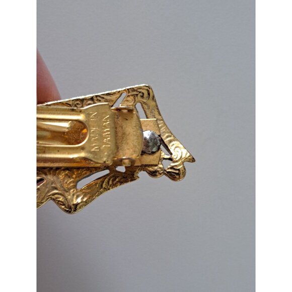 Set Of 4 Vtg Hair Barrettes Gold Black White Rhinestones Amber Tortoise Shell - Picture 5 of 10